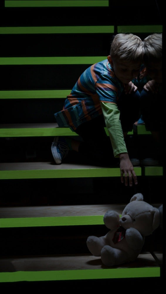 Glow paint on stair tread for safety in the dark